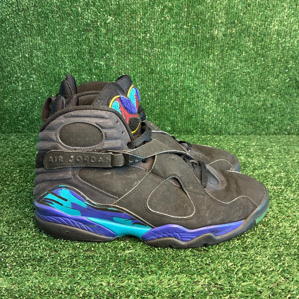 Jordan 8 Retro Aqua 305381-041 Cross Strap 90s Basketball Sneakers Black Mens 10